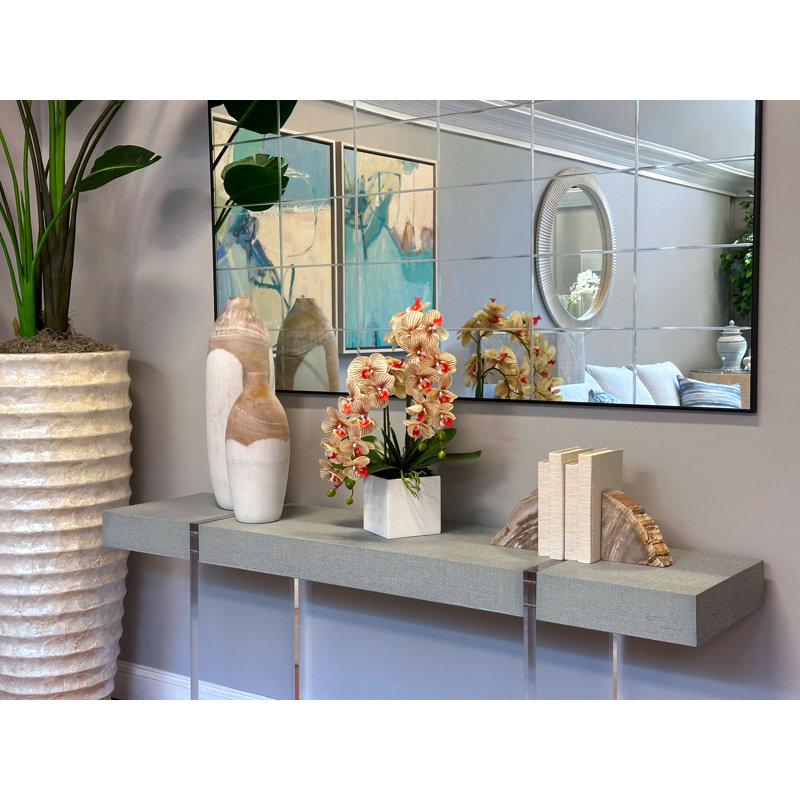 Orchid Arrangement in Square Fiberstone Pot, Brown/Beige/Orange