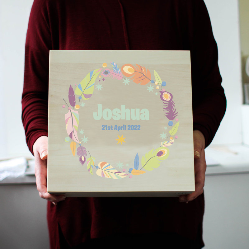 Jestude Personalised Keepsake Box, Feather, Yes