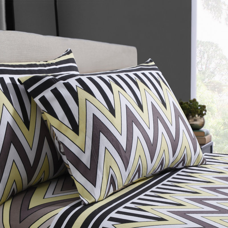 100% Cotton Chevron Sheet Set, Cal.King Sheet Set + Fitted Sheet + 2 Pillowcase