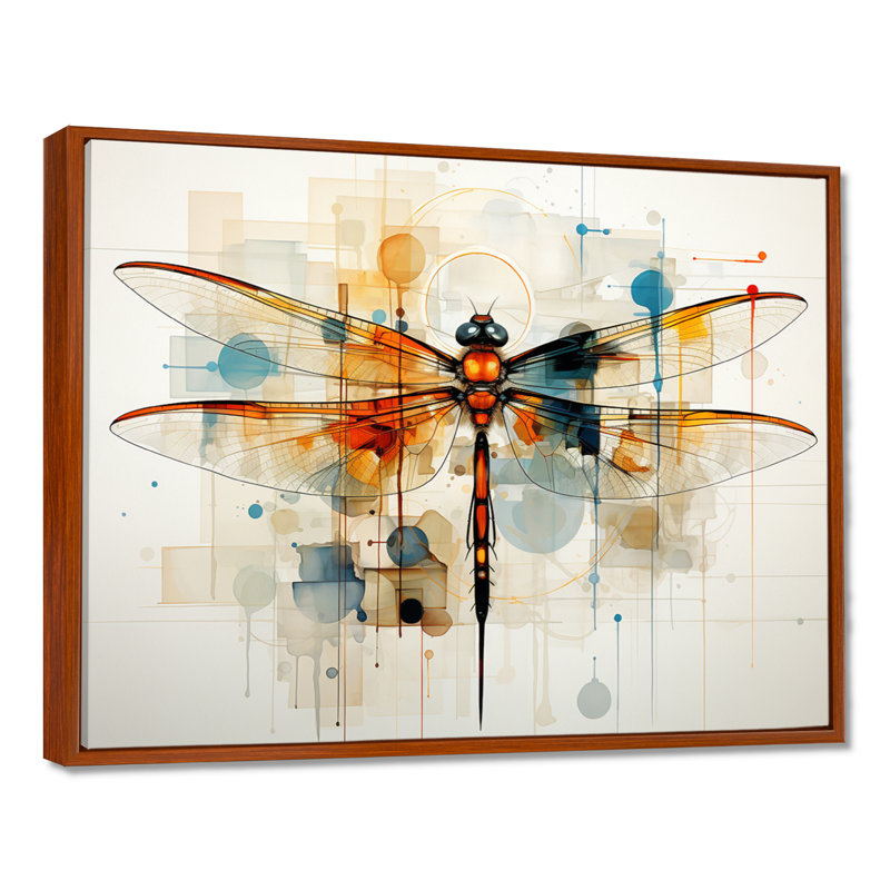 Libellule en teck vol éthéré géométrique - Libellule, art mural, H 16 po x l 32 po x P 1 po, Cadre flottant brun