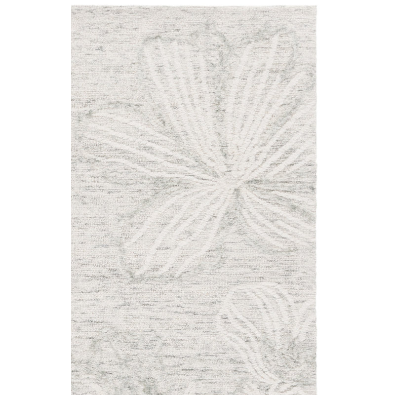 Ambrogia 226 Hand Tufted Wool/Cotton Floral Indoor Use Only Rug in Light Gray/Ivory, Square 6'