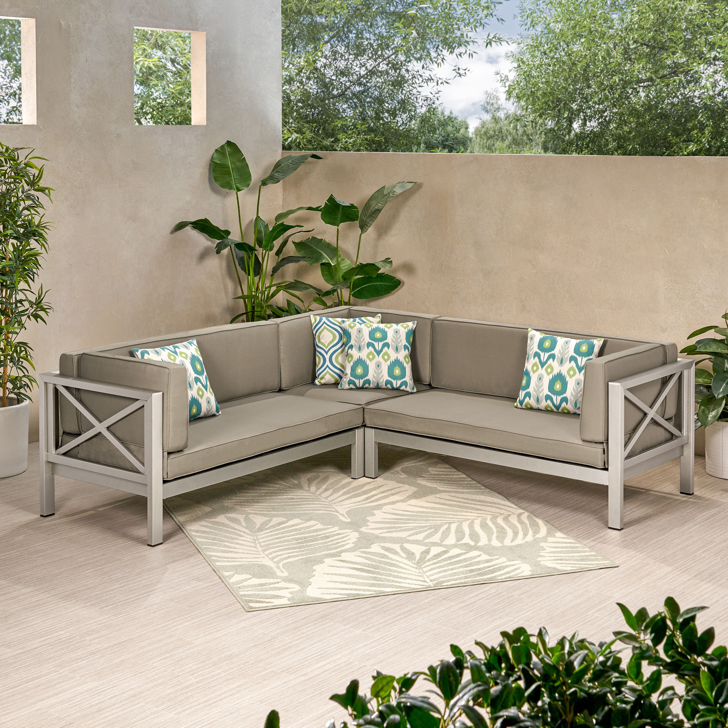 Orren Ellis Kendall Metal Outdoor Patio Sectional with Sunbrella® Cushions & Reviews Wayfair