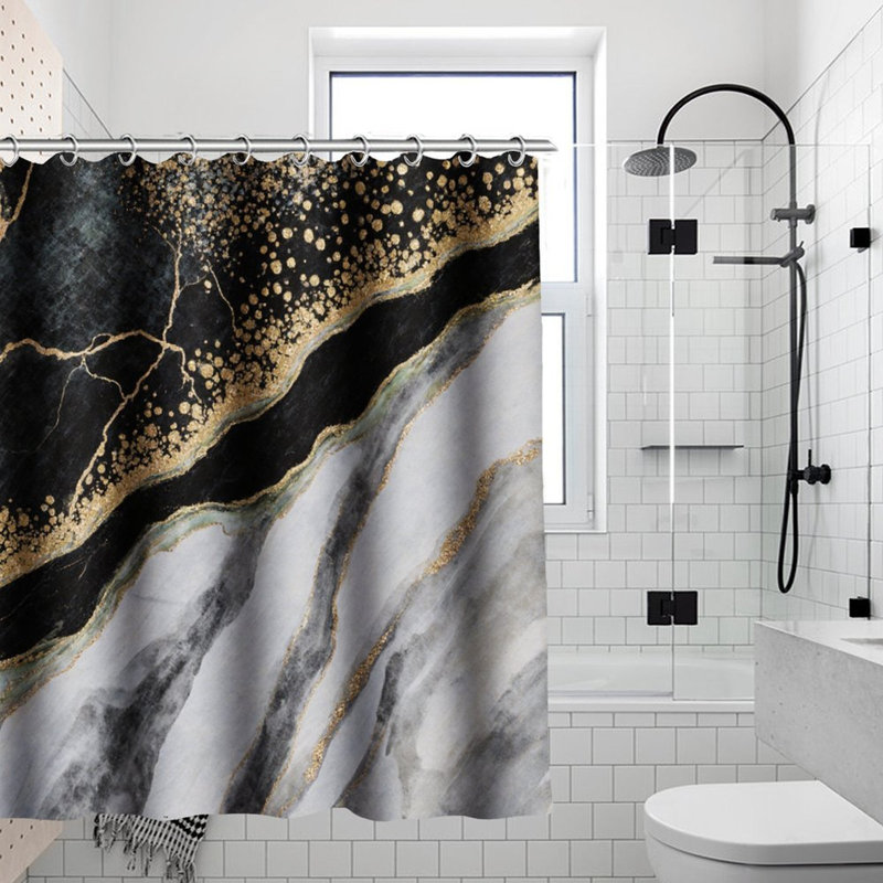 Rideaux de douche en marbre doré veiné, 71 × 71, Marbre noir 4