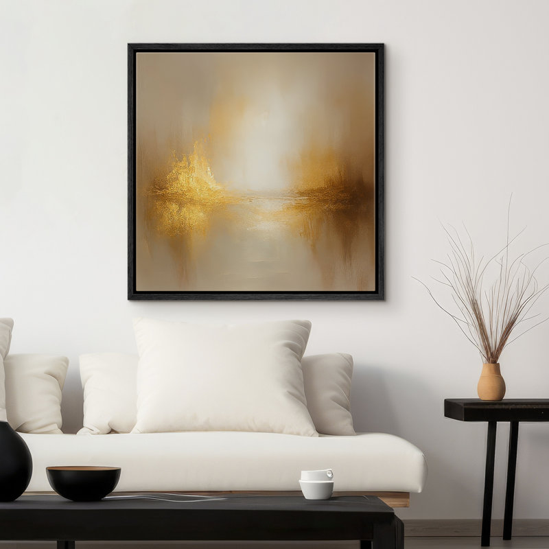 Reproduction de paysage abstrait encadrée d'art mural sur toile pour décor neutre, Noir, H 16 po x l 16 po