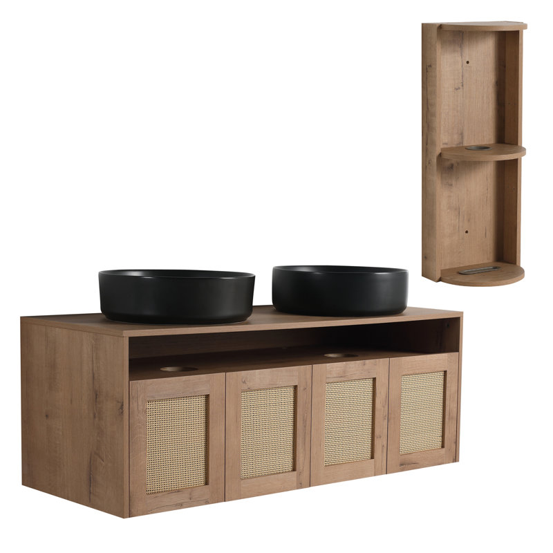 Meuble-lavabo 48 po avec 2 lavabos en céramique et support de rangement, 4 portes à fermeture douce