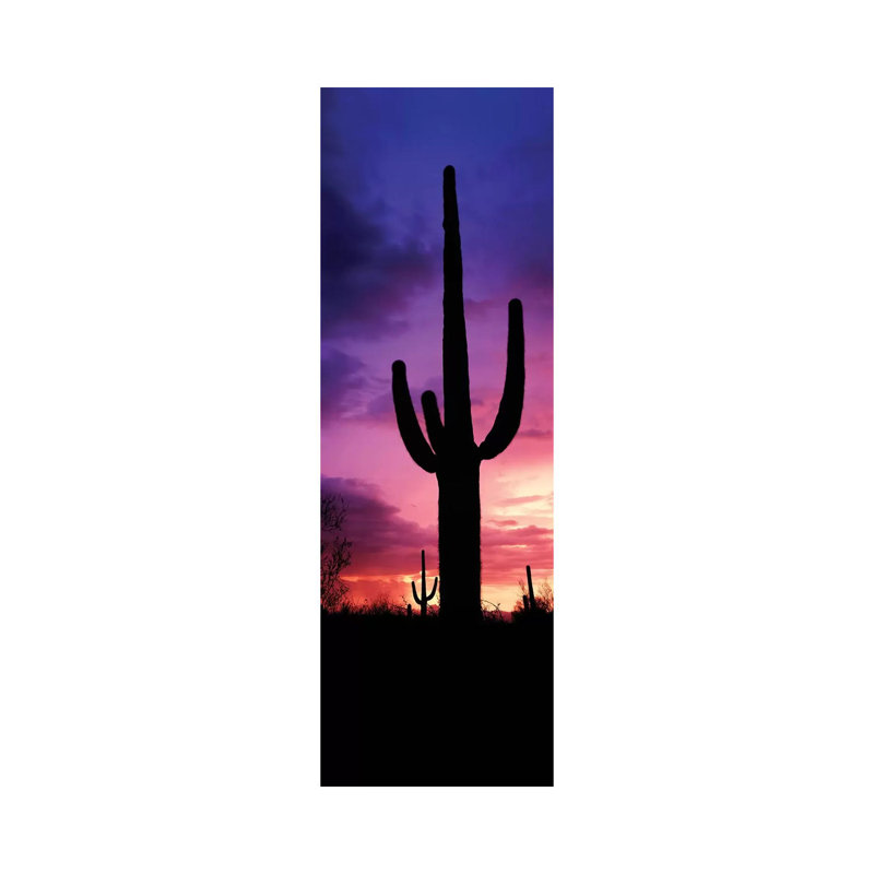 Silhouette of Saguaro Cactus Against Moody Sky at Dusk, Arizona, USA 1 Piece Wrapped Canvas Panoramic Wall Art