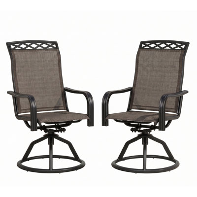 Ensemble 2 pièces de chaises de patio pivotantes à haut dossier avec bascule 15 ° avec accoudoirs courbés