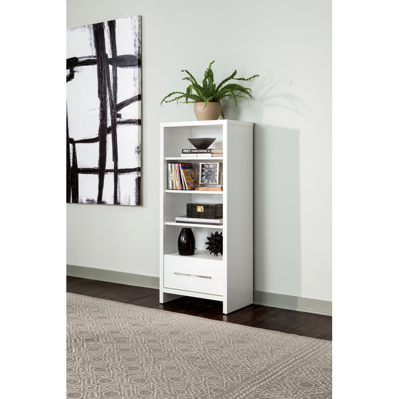 Adjustable Media Storage Unit with Drawer, White