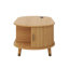 Table basse ovale cannelée de 42,5 po avec station de charge, table Mid-Century rétro avec porte tambour et pieds