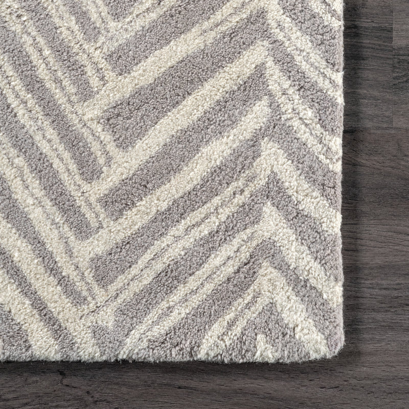 Tapis beige / gris en laine touffeté à la main Laub, Rectangle 4 pi x 6 pi