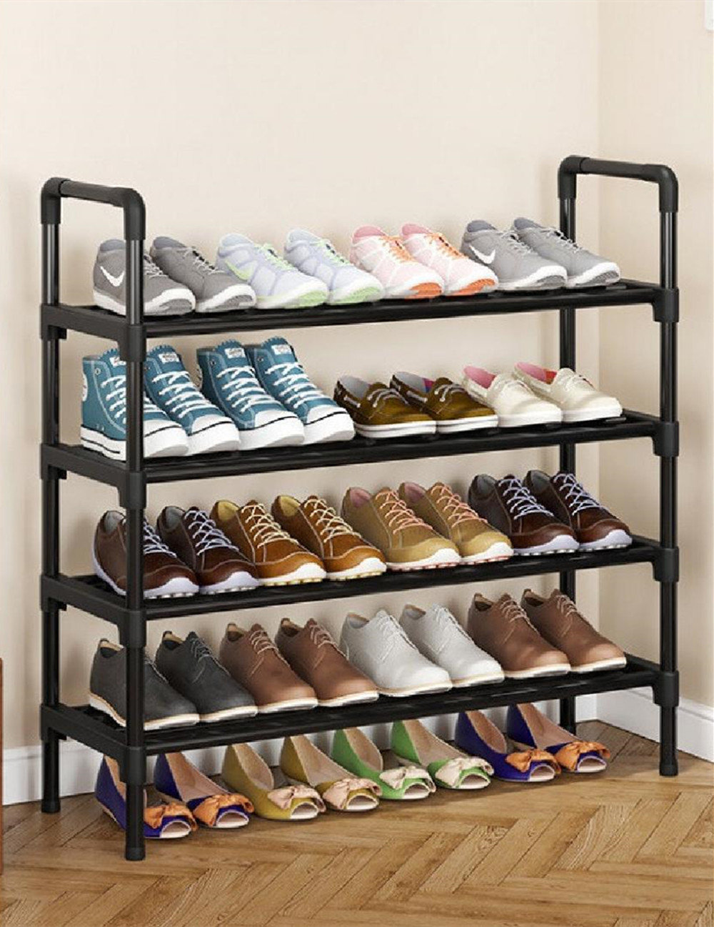 BYBLIGHT Lauren Brown Shoe Cabinet with Doors and Shelves, 16 Pairs Entryway Shoe Storage Cabinet with LED Light, Shoe Rack