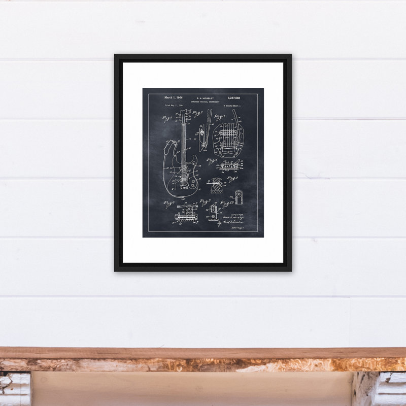 " Guitar Patent ", 21.75" H x 17.75" W x 1.75" D, Black Floater Frame