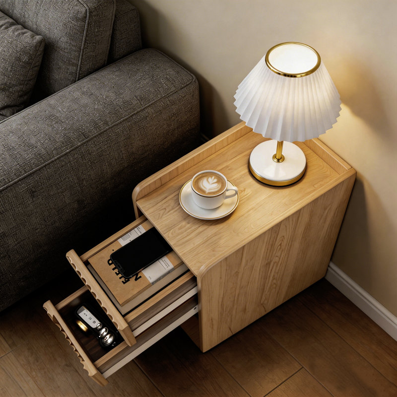 Table de bout à 2 tiroirs avec rangement H 23,6 po, Bois
