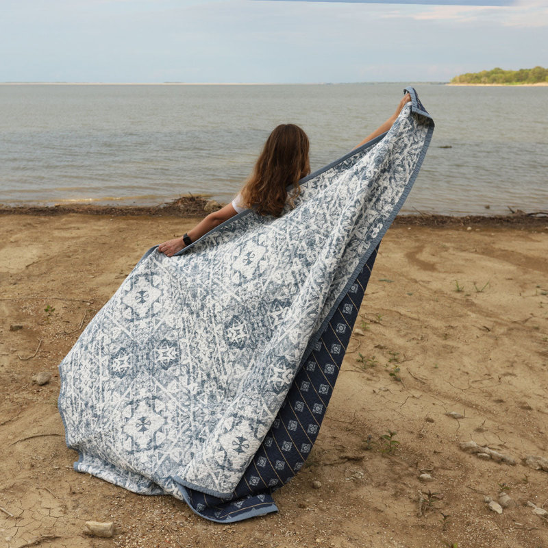 Skyler Blue Cotton Twin Reversible Quilt Set