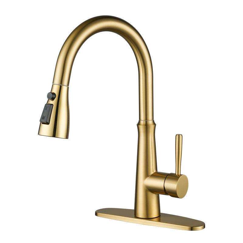 IVIGA Pull Down Single Handle Kitchen Faucet with Advanced Spray, Gold