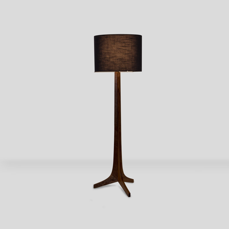 Lampe sur pied 59 po Nauta, Noyer teint foncé / aluminium brossé, Amaretto noir