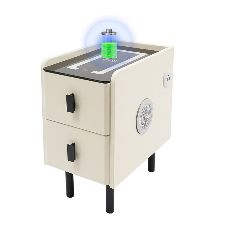 Table de chevet avec lumière et station de charge sans fil