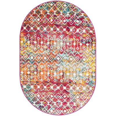 Tapis en chenille / polyester tissé à la machine à motif géométrique rose / jaune / blanc Briehn