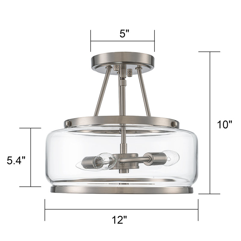 Plafonnier semi-encastré Akima, Nickel brossé, Transparent, H 5,4 po x l 12 po x P 12 po