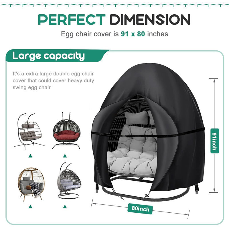 Patio Egg Chair Covers, 91X80 Inches, Heavy Duty Swing Hanging Chair Cover Waterproof, Anti-UV, Dust-Proof( Black )