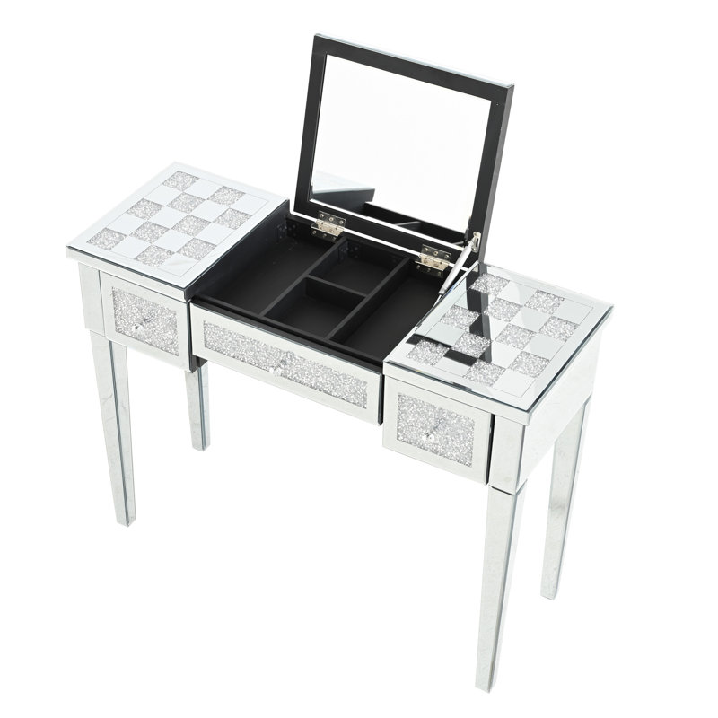 Bureau de coiffeuse en miroir avec incrustation de diamant concassé
