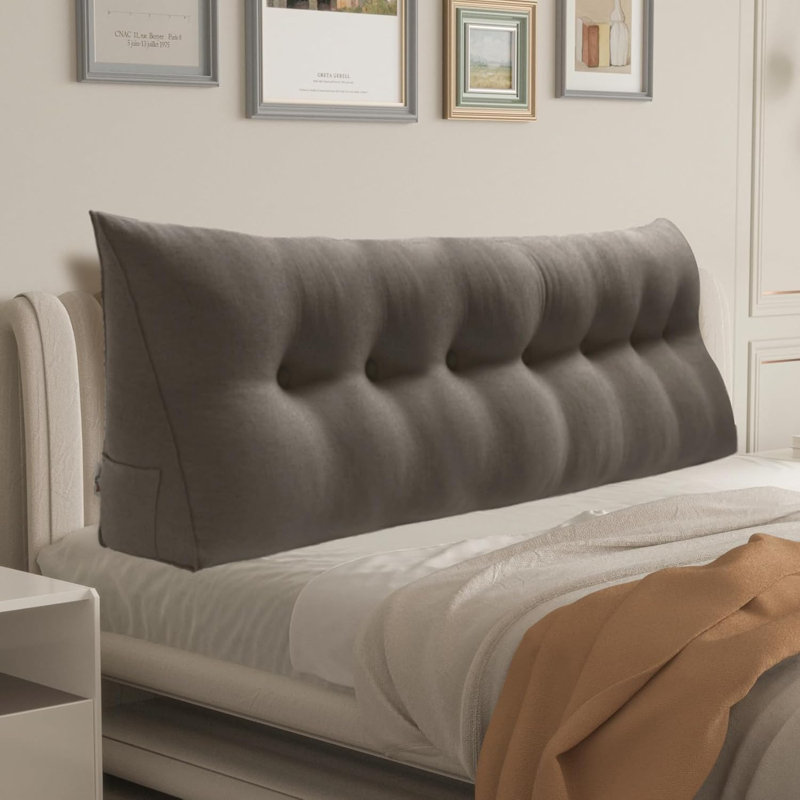 Sit-up Back Comfort Large Triangular Bolster Headboard Reading Wedge Pillow Compression, King, Medium Gray