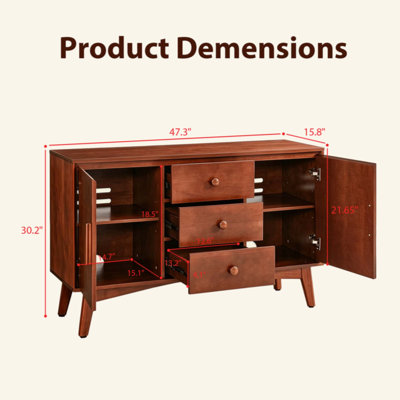 Buffet de cuisine de style moderne du milieu du siècle, avec pieds et poignées en bois massif, meuble de rangement à 2 portes et 3 tiroirs pour la cuisine, la salle à manger ou le salon.