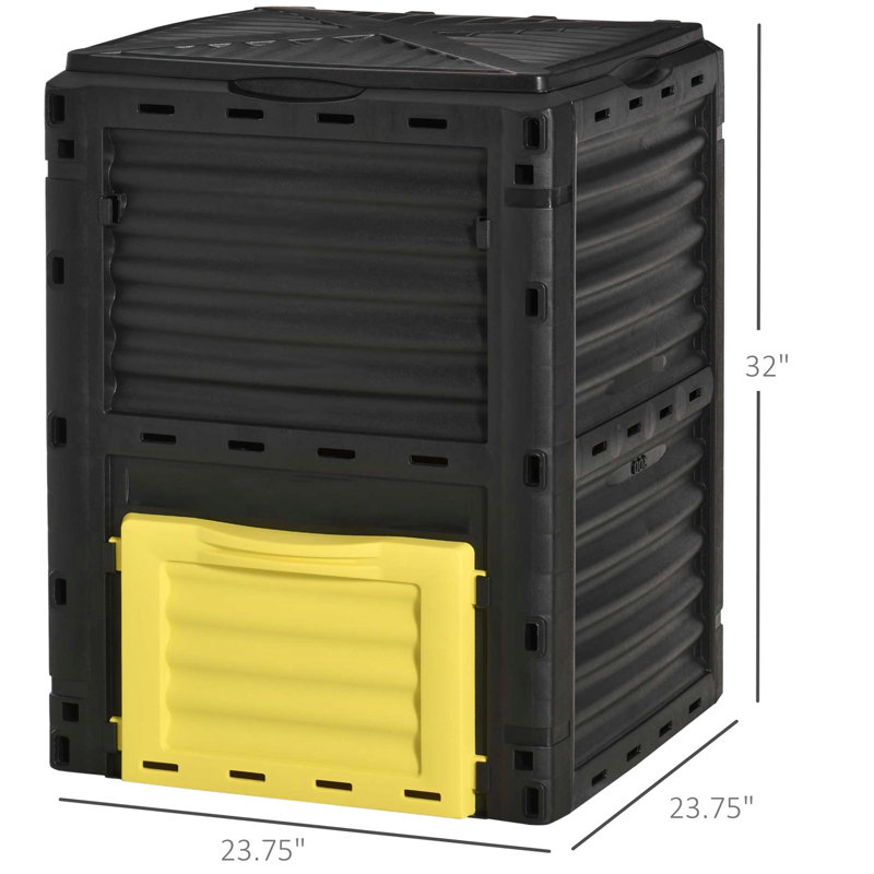 Contenant à compost de 80 gallons - Réduisez les déchets de jardin en 6 à 12 semaines. Aération facile à assembler; bac de compostage extérieur jaune pour économiser de l'argent grâce au système de circulation d'air