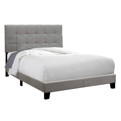 Comfortable Grey Upholstered Full Size Bed For Bedroom Use In With Padded Headboard And Slats