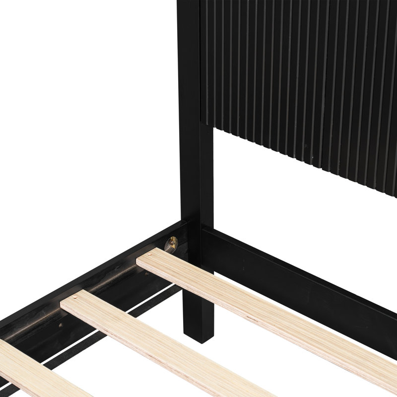 Stylish Queen Size Bed Frame - Black Solid Wood King Bed, 600lbs Weight Limit, Compatible with 8 - 10" Mattress, Contemporary Bedroom Furniture