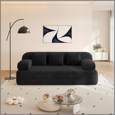 78.7" Frameless Sofa,2-in-1 Convertible Sofa Bed with 3 Pillows – Plush Corduroy Fabric, Multi-Functional 3-Seater Couch for Small Spaces, Apartments and Bedrooms,Black