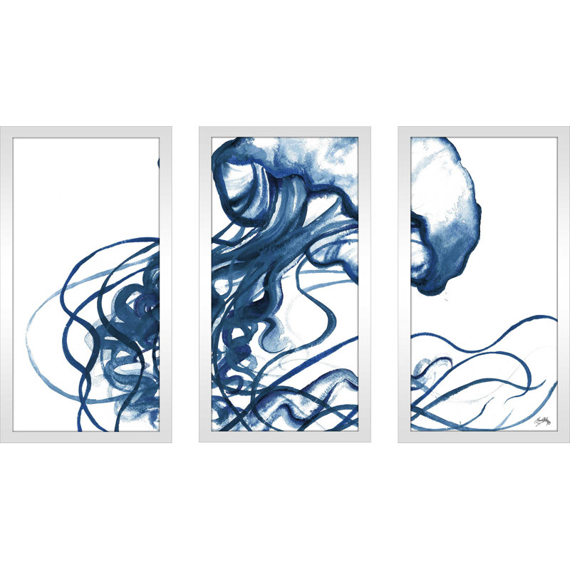 «Jelly Fish In Blue», reproduction de peinture à l'aquarelle, L 40,5 po x H 25,5 po x P 1 po