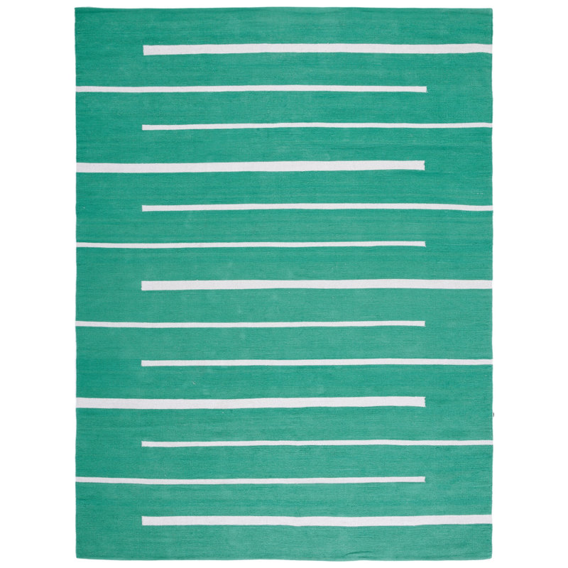 Estine Hand Woven Cotton Striped Rug, Rectangle 8' x 10'