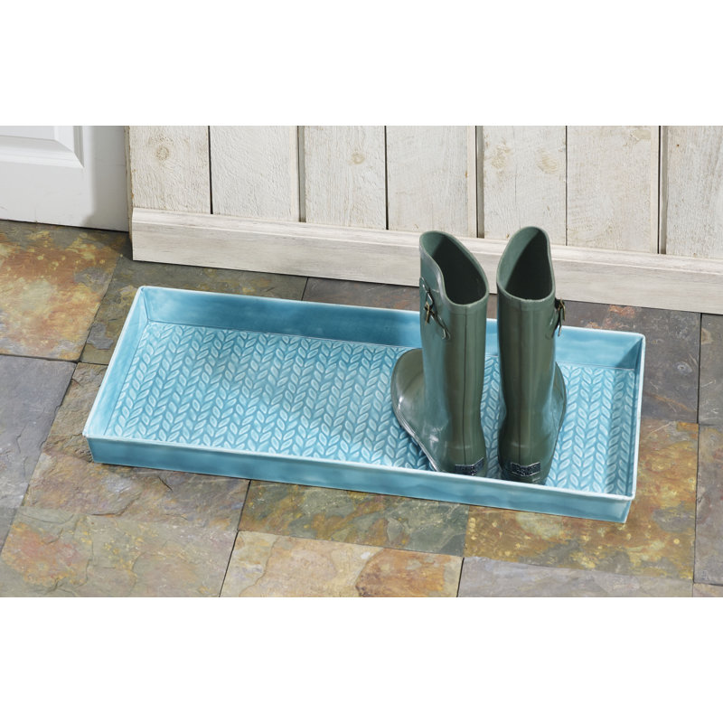 Cable Knit 30 in. x 13 in. Indoor Boot Tray, Porcelian Blue