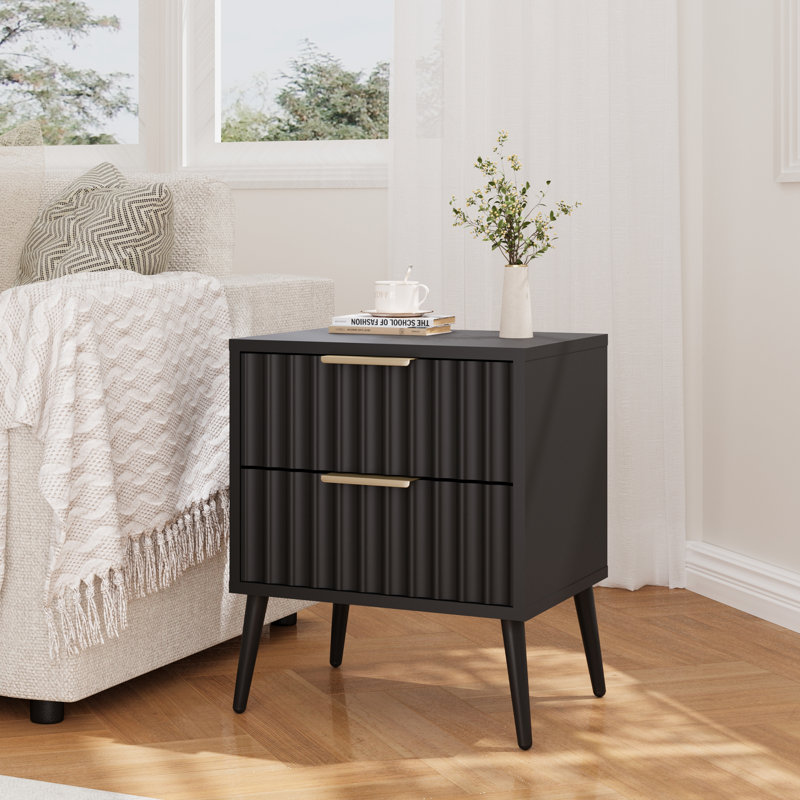 2 Drawer Nightstand With Fluted Front, Multi-Use Bedside Table For Bedroom Or Living Room, 15.74"D X 17.71"W X 21.65"H(Set Of 2 )