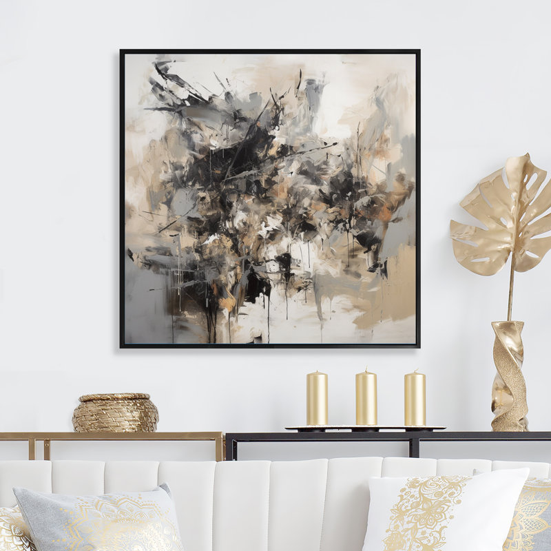 Gris noir intérieur des mondes de marbre III - art mural abstrait géométrique, H 36 po x l 36 po x P 1,5 po