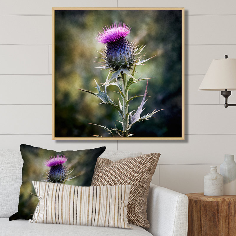 Mauve, vert, chardon, chuchotement, plante, V, Cadre naturel flottant, H 24 po x l 24 po x P 1 po