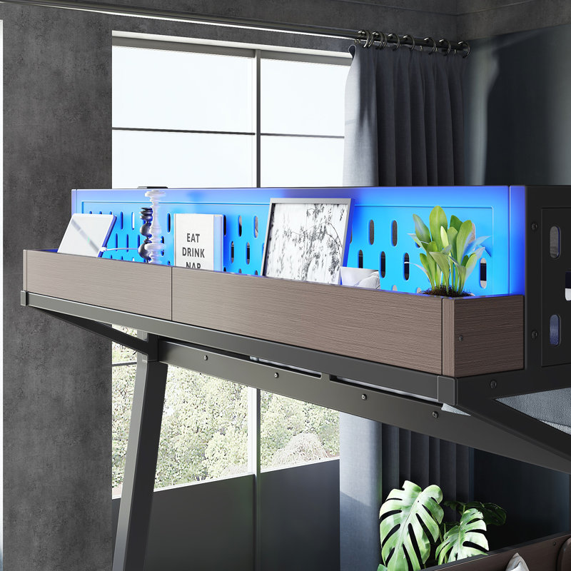 Lits de rangement, lit superposé double, panneau de fibres à densité moyenne de style industriel en acier pour maison compacte