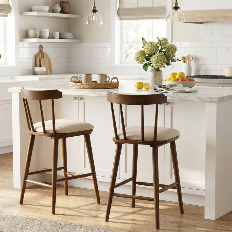 Alva Scandinavian Modern Wooden Upholstered Counter Stool with Ergonomic Seat, Walnut