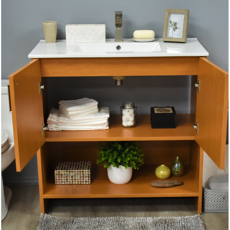 Ensemble de meuble-lavabo simple 36 po Nhyira Anjeli Cabo, Érable miel