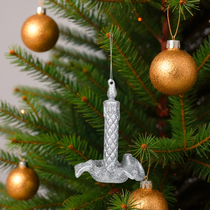 Ornements de Noël en forme de chandelle à paillettes - 4 po - Argent - ensemble de 4