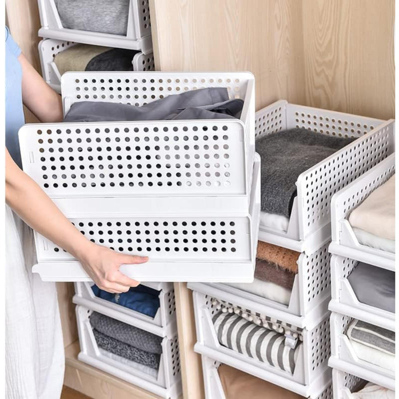 4-Pack Folding Wardrobe Storage Box Plastic Drawer Organizer Stackable Shelf Baskets Cloth Closet Container Bin Cube Home Office Bedroom Laundry Drawer Dividers For Clothes Toy Organization