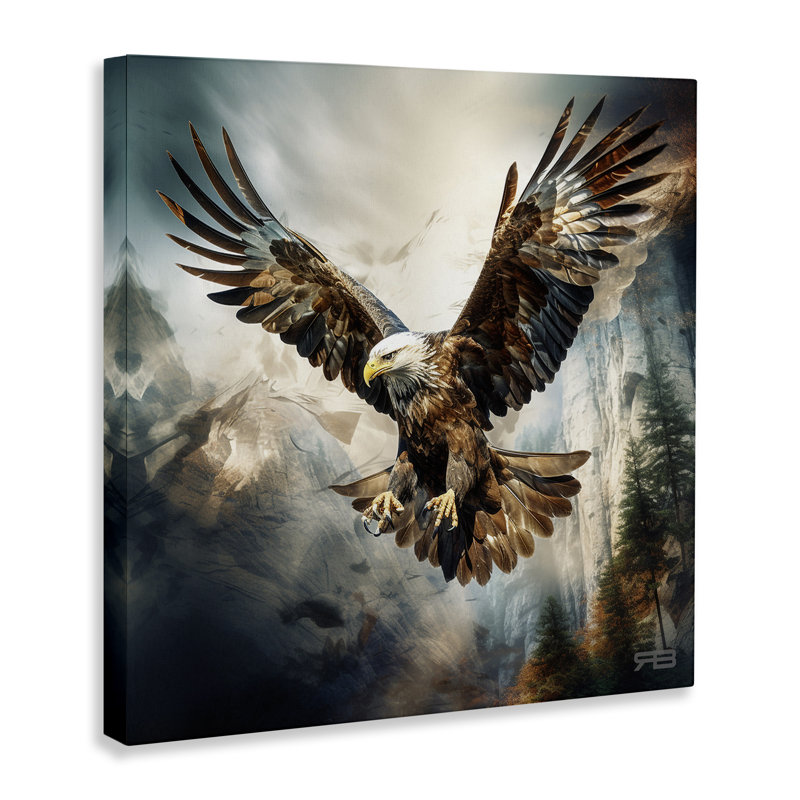 «Intense Eagle Spread Wings», art mural sur toile par Roozbeh Bahramali, H 17 po x l 17 po