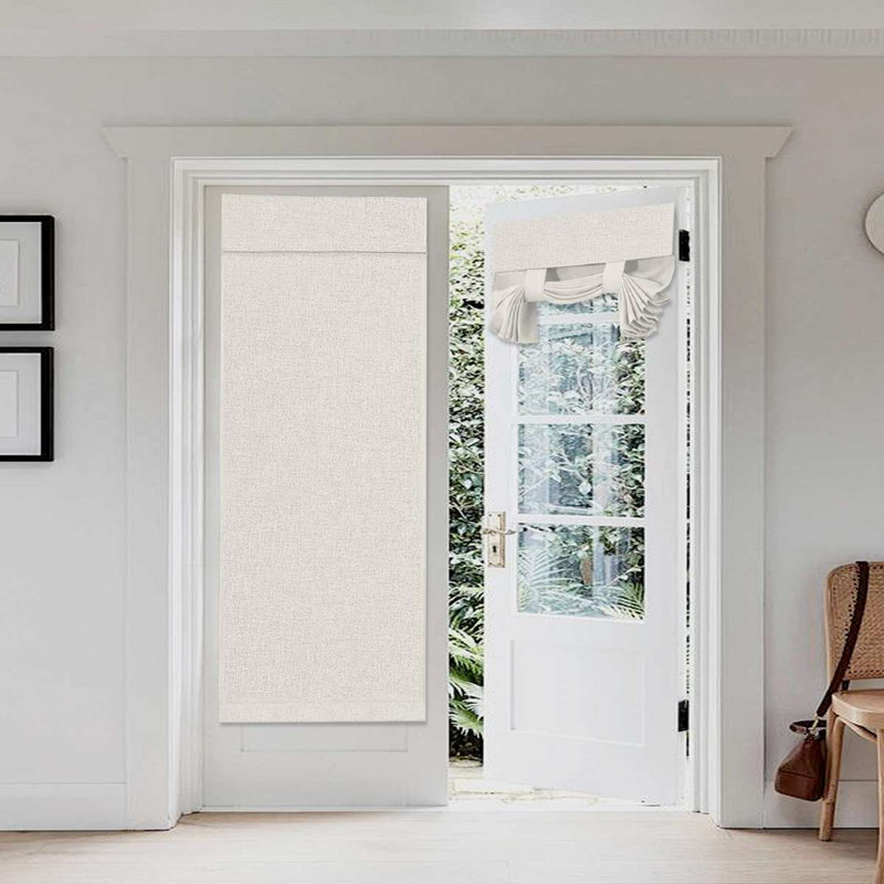French Door Curtains Linen Textured Privacy Door Blinds Kitchen Window Curtains Waterproof Room Darkening Curtains for Glass Door Tie Up Shade, 1 Panel