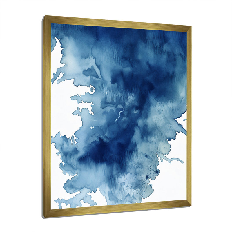 Abstrait bleu classique III, Encadrement doré, H 16 po x l 16 po x P 1 po