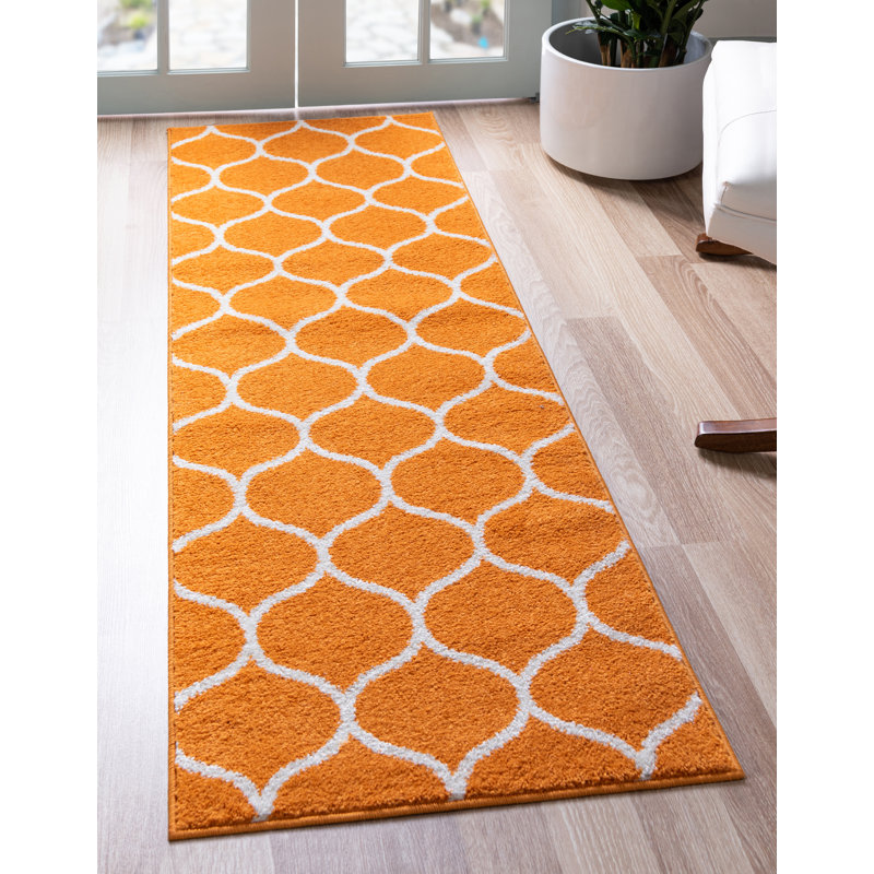 Llanet Geometric Area Rug, Runner 2' x 13'1", Orange