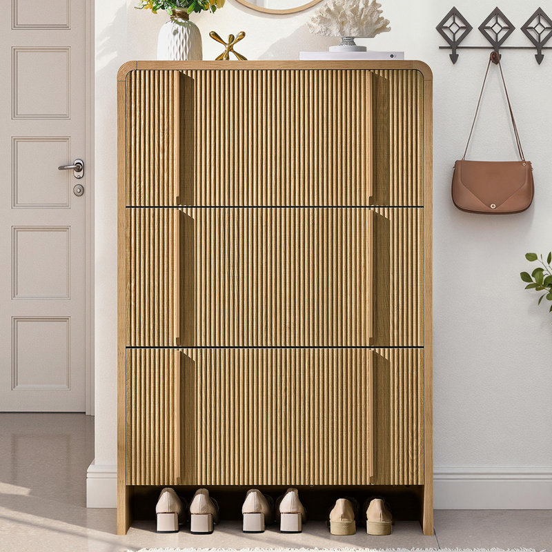 Dulane 24 Pair Shoe Storage Cabinet With 3 Flip Drawers, Natural, Natural