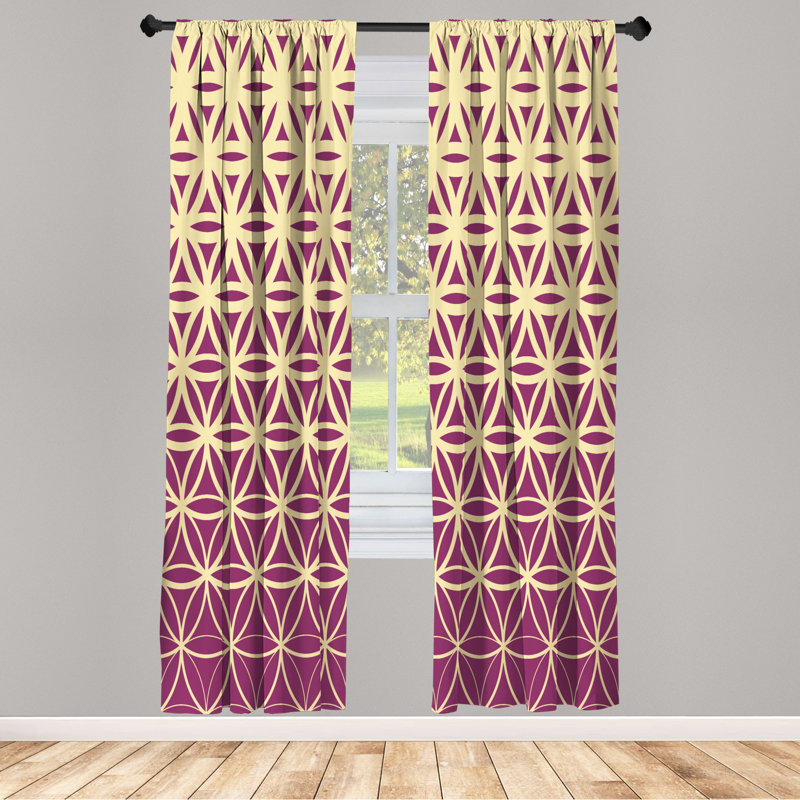 Microfiber Floral Semi-Sheer Rod Pocket Curtain Panels, 28" W x 95" L, Purple/Yellow