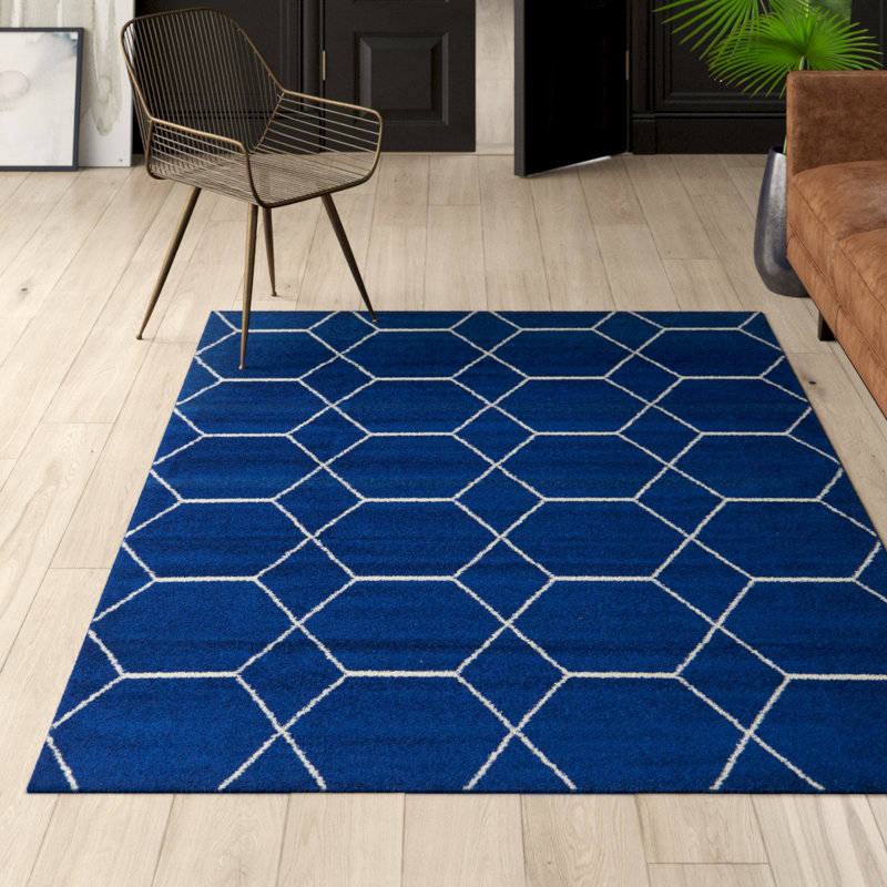 Tapis bleu marine à motif géométrique Debrodie, Rectangle 7 pi 10 po x 10 pi