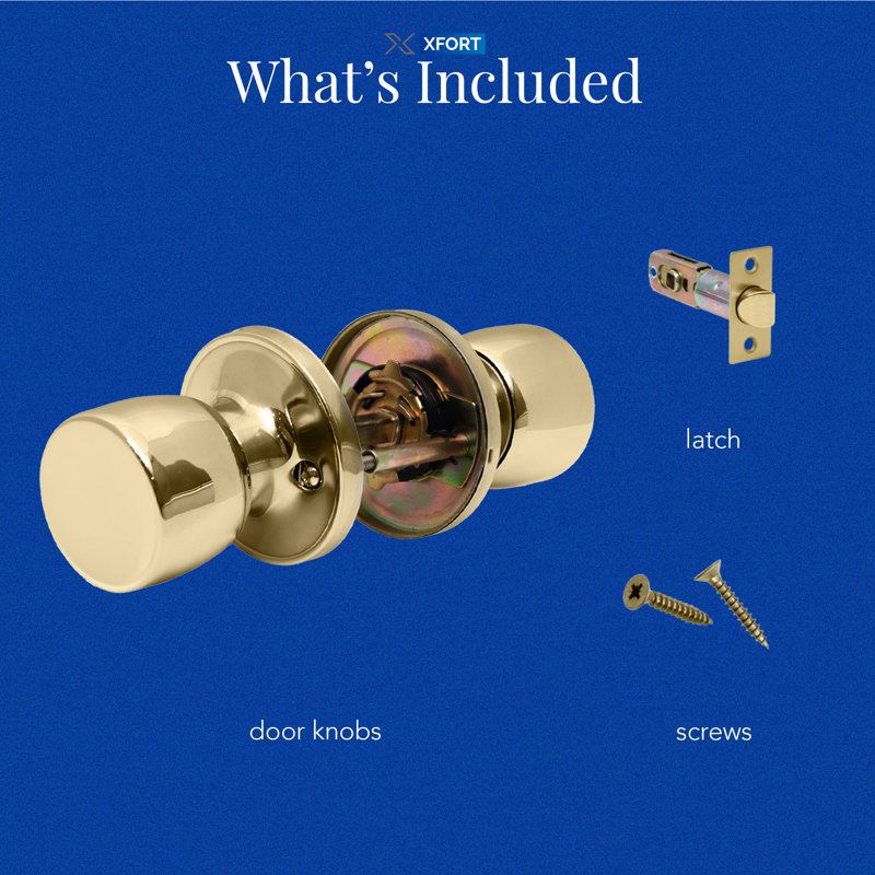 XFORT Tulip Passage Knob Set, Door Knob for Internal Wooden Doors, Polished Brass